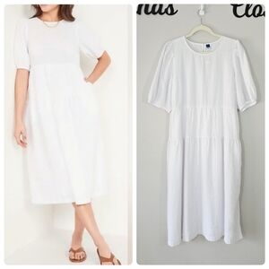 Old Navy Tiered Puff-sleeve All-day White Midi Swing Dress Size XL NWT